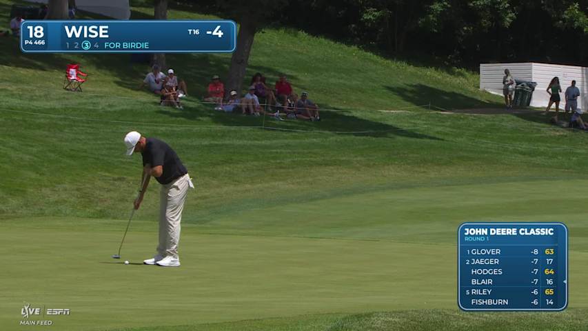 Aaron Wise sinks 22-foot birdie putt on No. 18 at John Deere