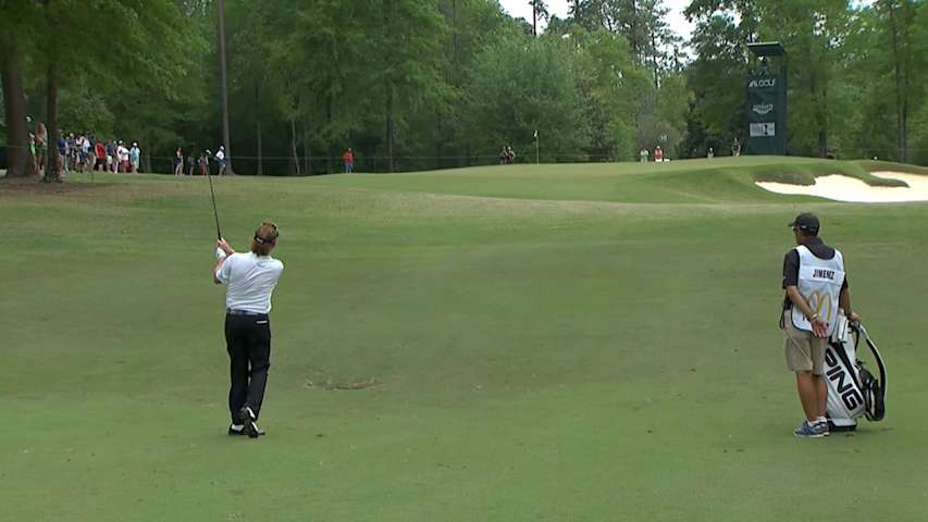 Miguel Angel Jimenez throws a dart on No. 11 at Mississippi Gulf