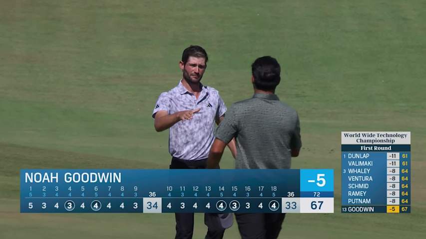 Noah Goodwin makes birdie on No. 18 at World Wide Technology
