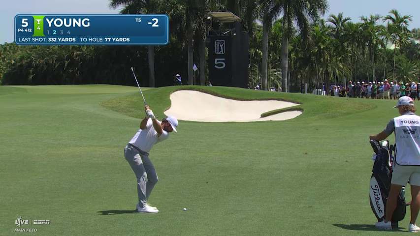 Cameron Young gets up-and-down from 78 yards for birdie on No. 5 at Cadillac