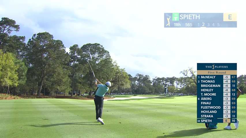 Jordan Spieth taps in from 1 foot for birdie on No. 11 at THE PLAYERS
