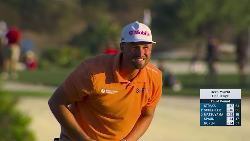 Wyndham Clark holes out from 11 feet for birdie on No. 18 at Hero World Challenge