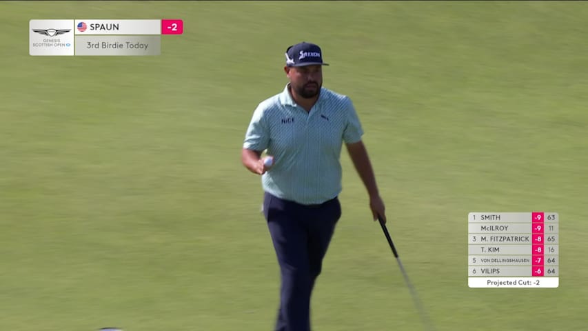 J.J. Spaun drains 9-foot birdie putt on No. 12 at Genesis Scottish Open