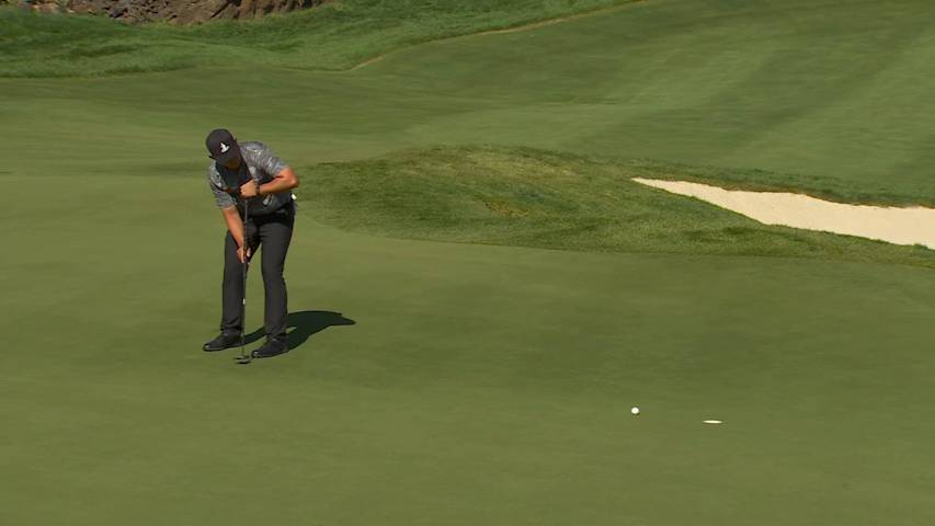Rico Hoey sinks 12-foot birdie putt on No. 5 at Bank of Utah