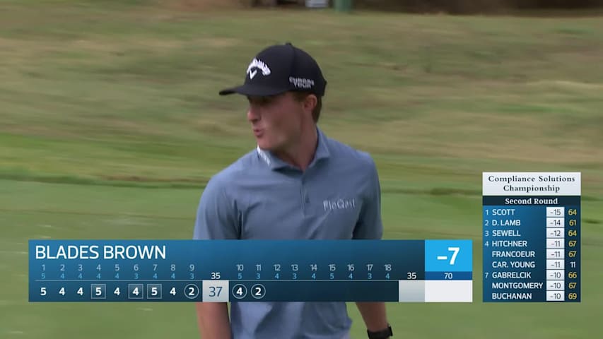 Blades Brown sinks a 23-foot birdie putt on No. 11 at Compliance Solutions
