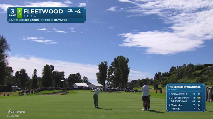 Tommy Fleetwood hits 116-yard approach to 8 feet, sets up birdie on No. 3 at The Genesis