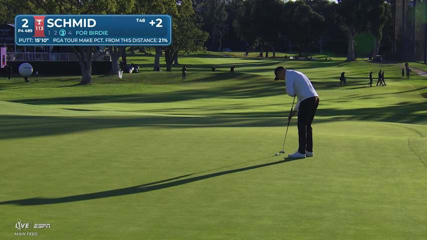 Matti Schmid sinks 16-foot birdie putt on No. 2 at The Genesis