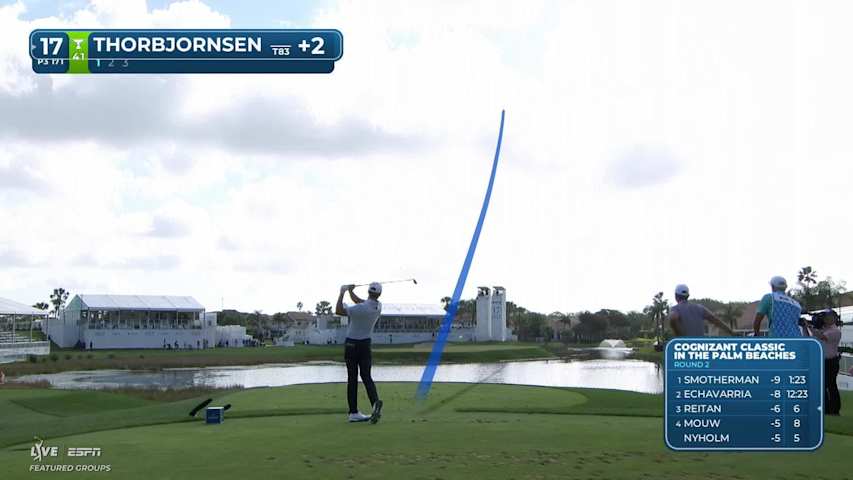 Michael Thorbjornsen sinks 26-foot birdie putt on No. 17 at Cognizant Classic