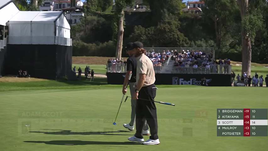 Adam Scott sinks 22-foot birdie putt on No. 14 at The Genesis
