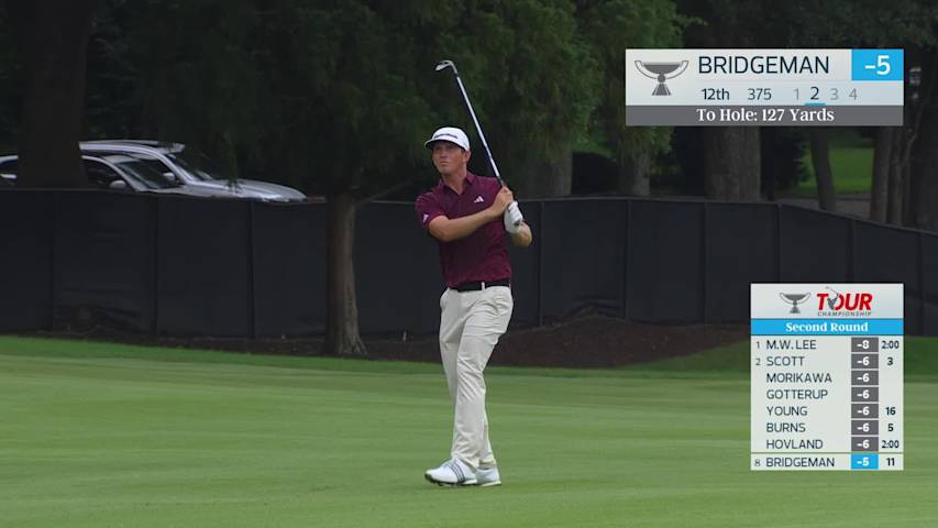 Jacob Bridgeman gets up-and-down from 128 yards for birdie on No. 12 at TOUR Championship