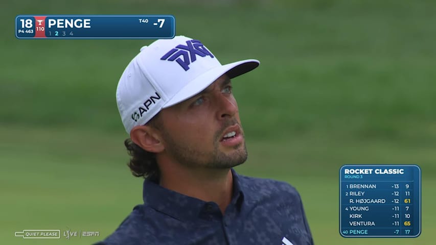Marco Penge holes 28-foot approach for birdie on No. 18 at Rocket Classic