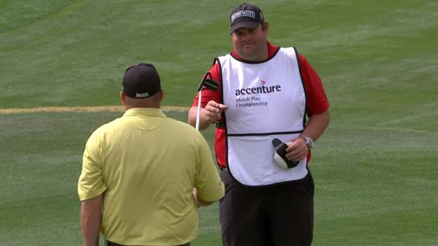 Kevin Stadler makes a 21-foot par putt at Accenture