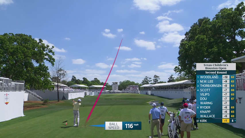 Chris Kirk's 151-yard drive to 5 feet sets up birdie on No. 15 at Texas Children's