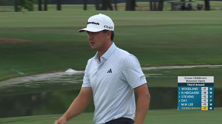 Michael Thorbjornsen sinks 7-foot birdie putt on No. 17 at Texas Children's