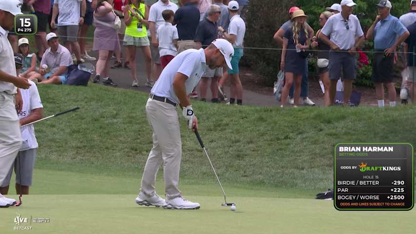 Brian Harman drains 16-inch putt for birdie on No. 15 at Travelers