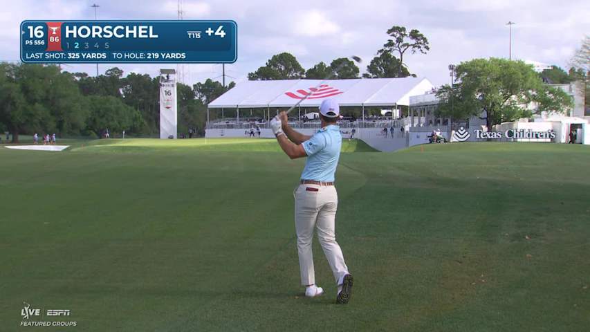 Billy Horschel sinks 20-foot eagle putt on No. 16 at Texas Children's
