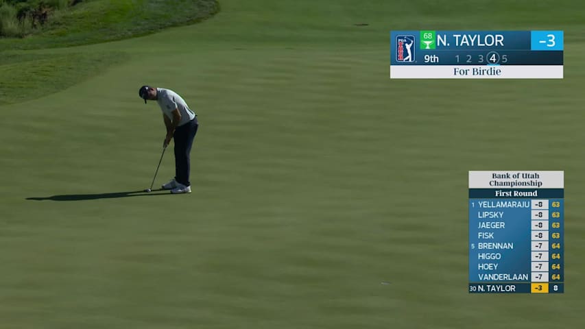 Nick Taylor sinks 27-foot birdie putt on No. 9 at Bank of Utah