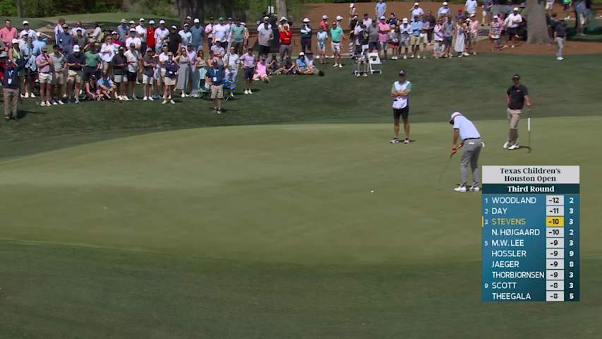 Sam Stevens sinks 25-foot birdie putt on No. 4 at Texas Children's