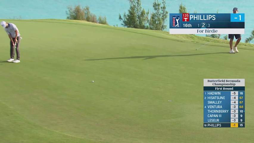 Chandler Phillips makes birdie putt on No. 16 at Butterfield Bermuda