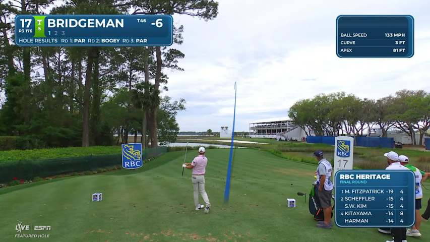 Jacob Bridgeman drains 19-foot birdie putt on No. 17 at RBC Heritage