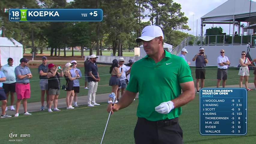 Brooks Koepka hits 171-yard approach to 6 feet, sets up birdie on 18 at Texas Children's