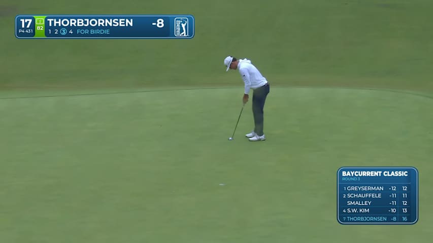 Michael Thorbjornsen rolls in birdie putt at Baycurrent