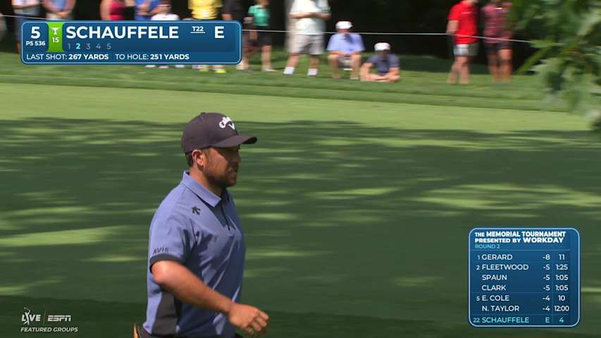 Xander Schauffele drains 15-foot putt for birdie on No. 5 at the Memorial