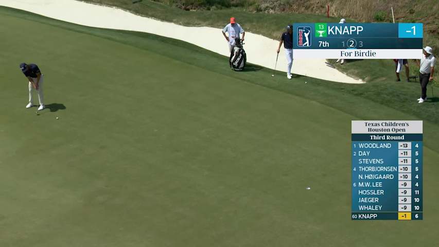 Jake Knapp sinks 31-foot birdie putt on No. 7 at Texas Children's