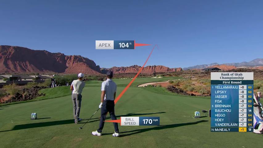 Maverick McNealy sinks 16-inch putt for birdie on No. 14 at Bank of Utah