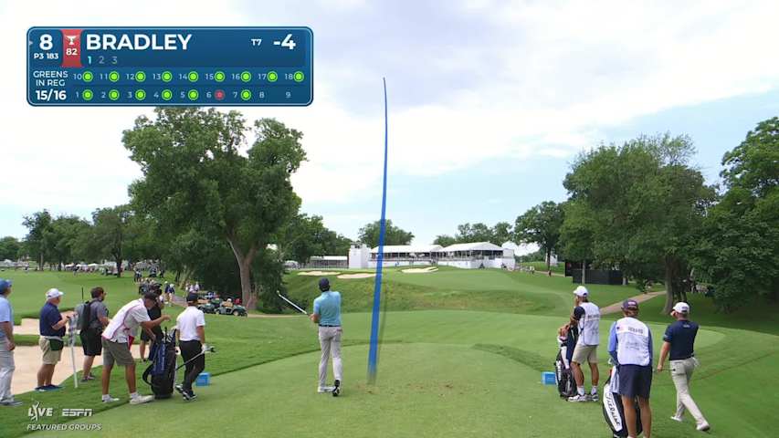 Keegan Bradley sinks 18-foot putt for birdie on No. 8 at Charles Schwab