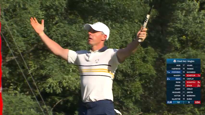Rory McIlroy rolls in massive birdie putt to ignite crowd at Ryder Cup