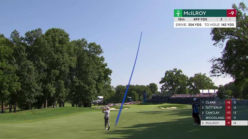 Rory McIlroy gets up-and-down from 144 yards for birdie on No. 15 at BMW Championship