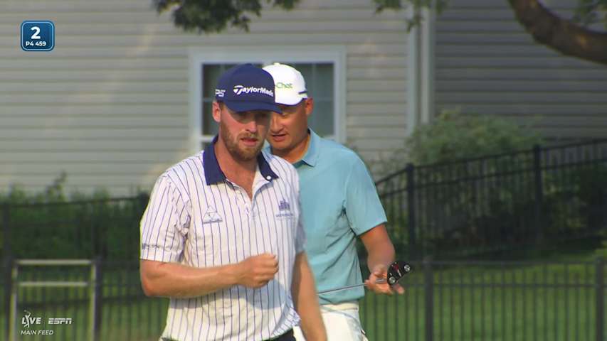 Pontus Nyholm's 40-yard approach sets up par on No. 2 at 3M Open