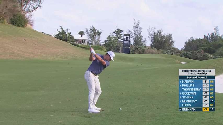 Michael Brennan makes birdie putt on No. 14 at Butterfield Bermuda