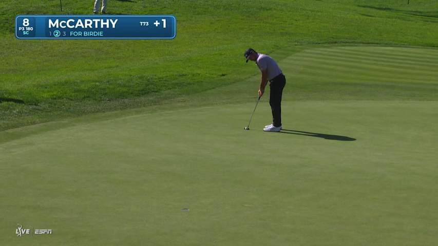 Denny McCarthy sinks 27-foot birdie putt on No. 8 at Farmers