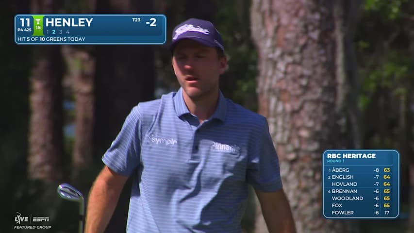 Russell Henley's 154-yard approach sets up birdie on No. 11 at RBC Heritage