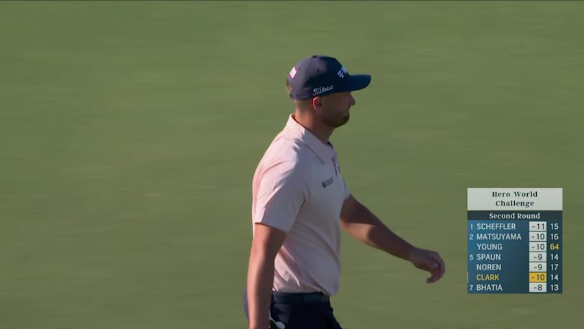 Wyndham Clark makes birdie after stuffing approach on No. 14 at Hero World Challenge