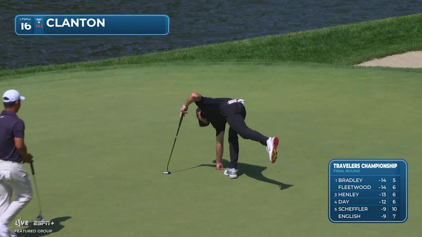Luke Clanton makes birdie on No. 16 at Travelers