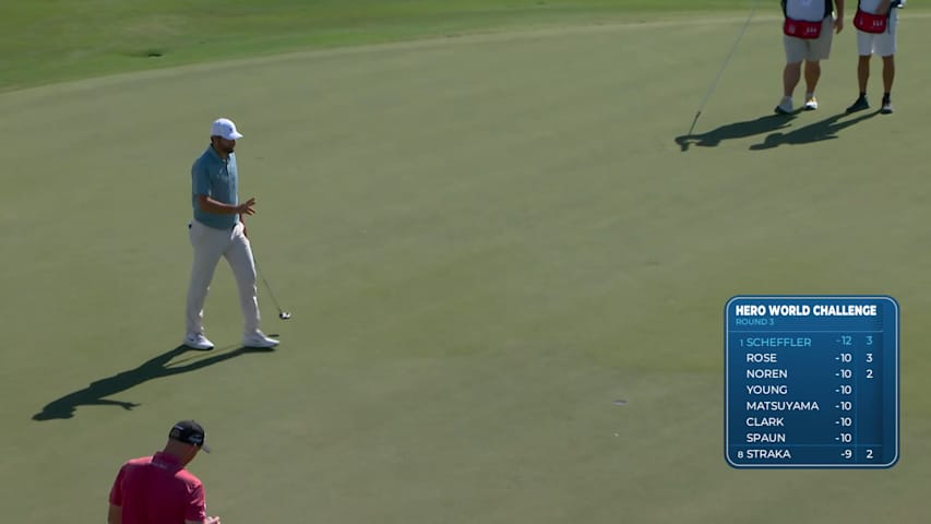Scottie Scheffler sinks 20-foot eagle putt on No. 3 at Hero World Challenge