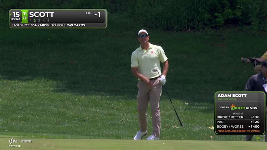 Adam Scott taps in from 1 foot for birdie on No. 15 at the Memorial