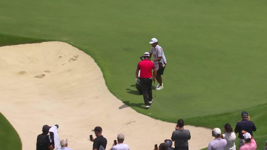 Hideki Matsuyama holes 26-foot greenside shot for birdie on No. 10 at TOUR Championship
