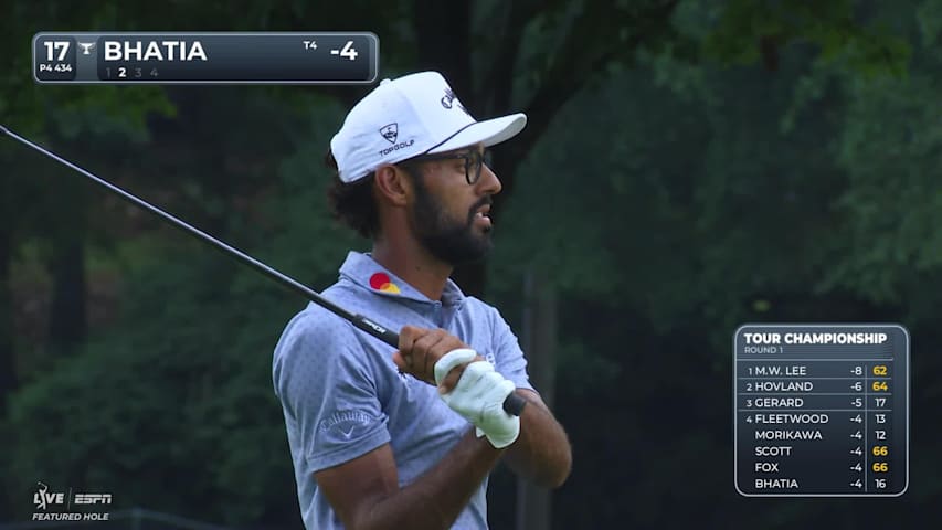 Akshay Bhatia's 121-yard approach sets up birdie on No. 17 at TOUR Championship