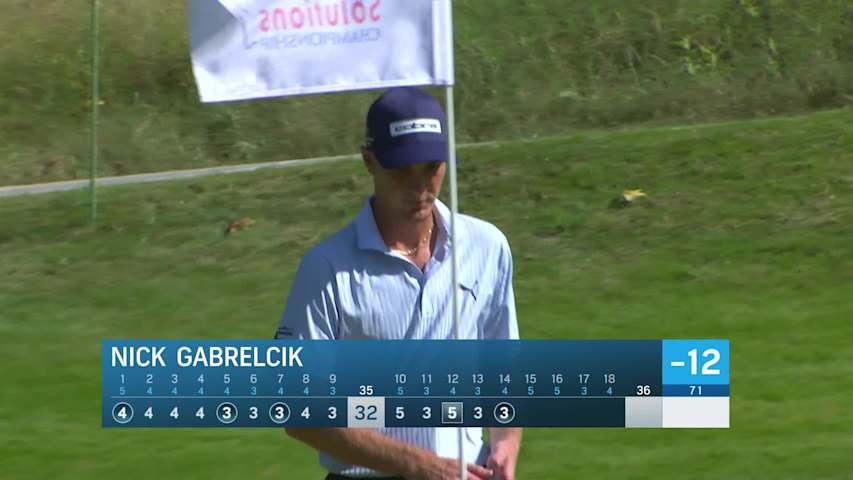 Nick Gabrelcik holes out for birdie on No. 14 at Compliance Solutions