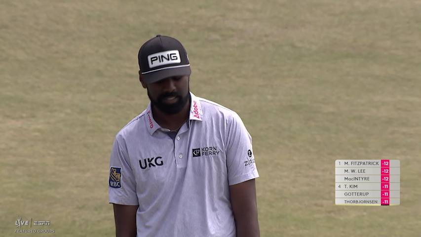 Sahith Theegala sinks 25-foot birdie putt on No. 8 at Genesis Scottish Open