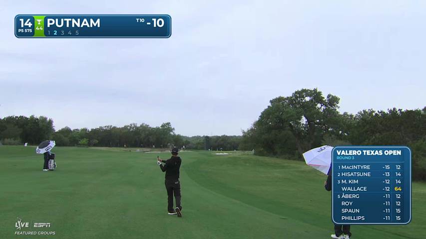 Andrew Putnam drains 3-foot birdie putt on No. 14 at Valero