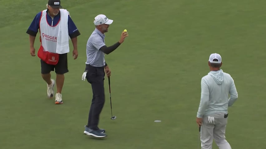 Rob Labritz' cliffhanger eagle putt stops at the edge at Rogers Charity