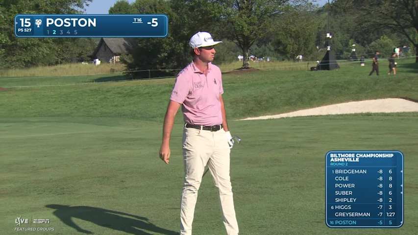J.T. Poston sinks 5-foot birdie putt on No. 15 at Biltmore Championship