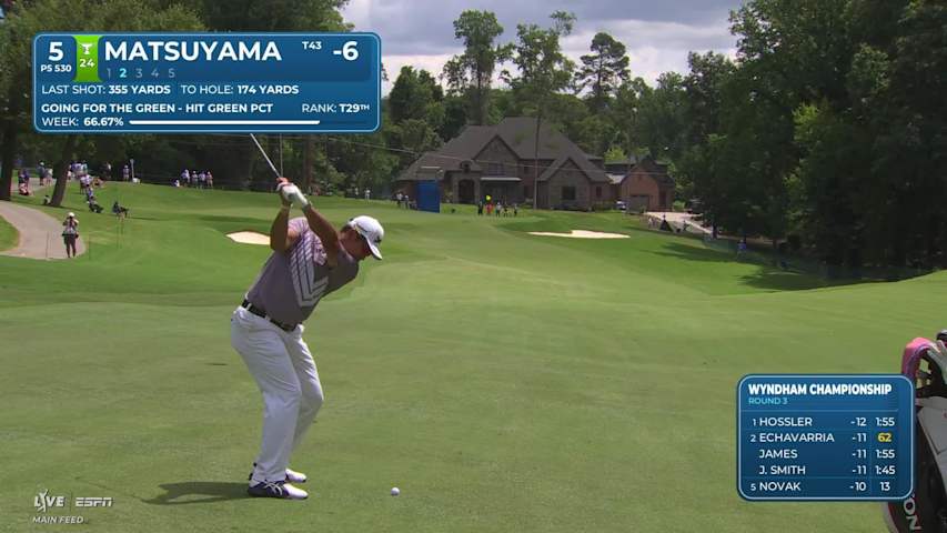 Hideki Matsuyama sinks 3-foot putt for birdie on No. 5 at Wyndham