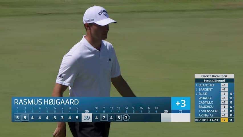 Rasmus Højgaard makes eagle putt on No. 14 at Puerto Rico