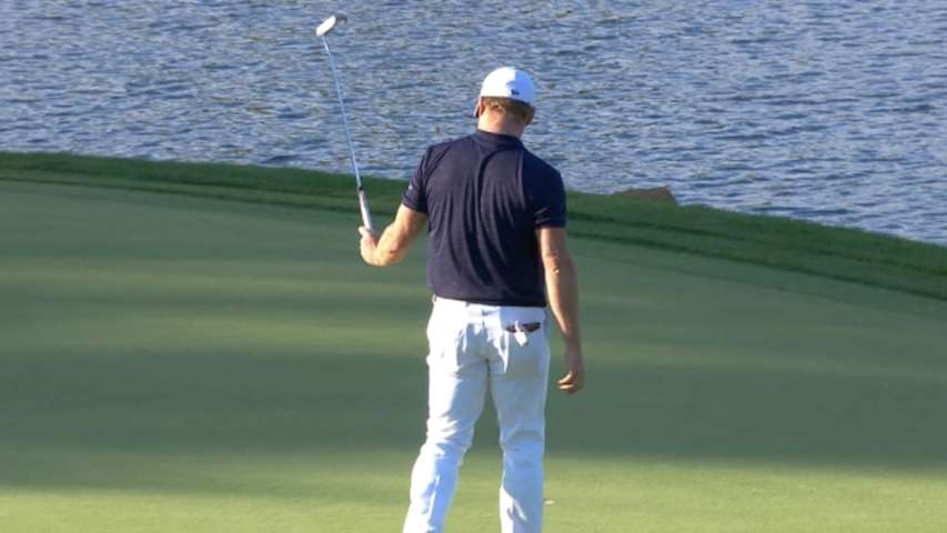 Jamie Donaldson drains his 18-foot putt for birdie at Wells Fargo